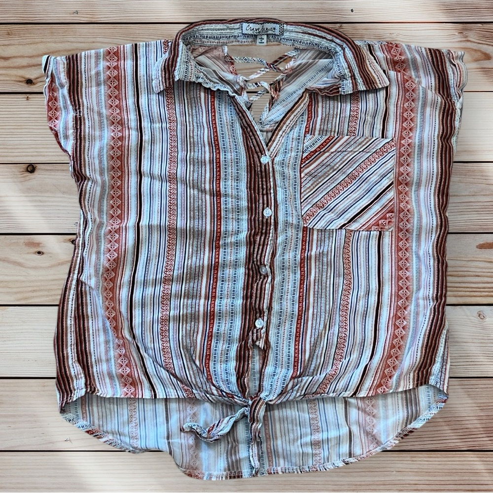 Crave Fame By Almost Famous Multicolor Striped Button-Down Tie Shirt Large L